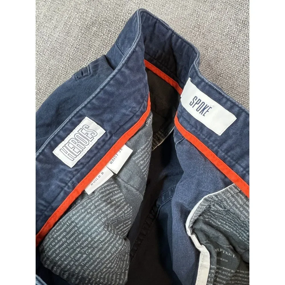 Spoke Heroes Pants Mens Navy Blue Build B Cotton Casual Chino Trousers -Sz 35x29